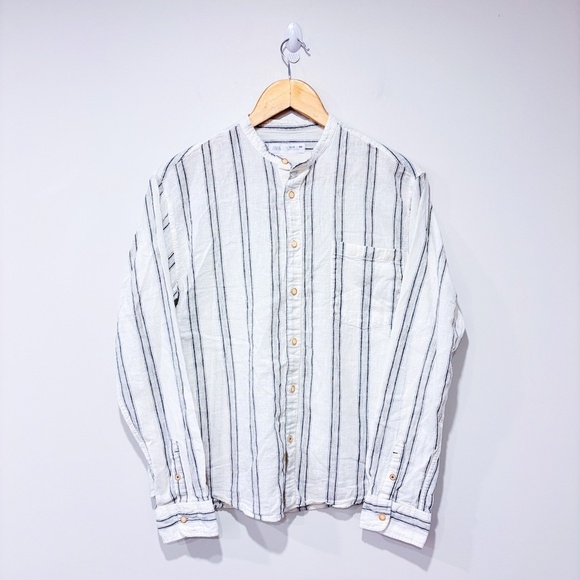 ZARA White and grey striped linen blouse - Picture 1 of 8